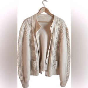 Cream Wool Cable Knit Cardigan